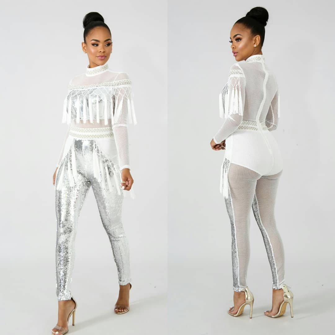 Sequin Fringe Net Jumpsuit